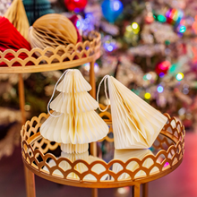 Load image into Gallery viewer, Off White Tree & Diamond Paper Honeycomb Hanging Decoration - Assorted